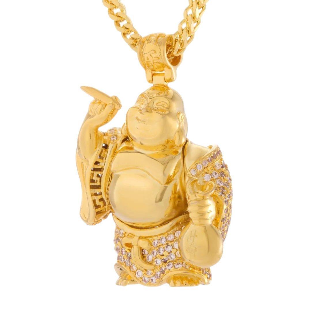 King Ice Iced Laughing Buddha Necklace - Gold - GOLD